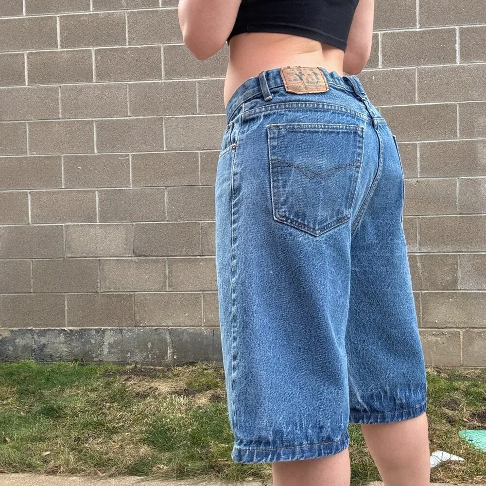 Oversized Denim Long Shorts Low Waist Vintage Size 38 WC Jean Shorts
